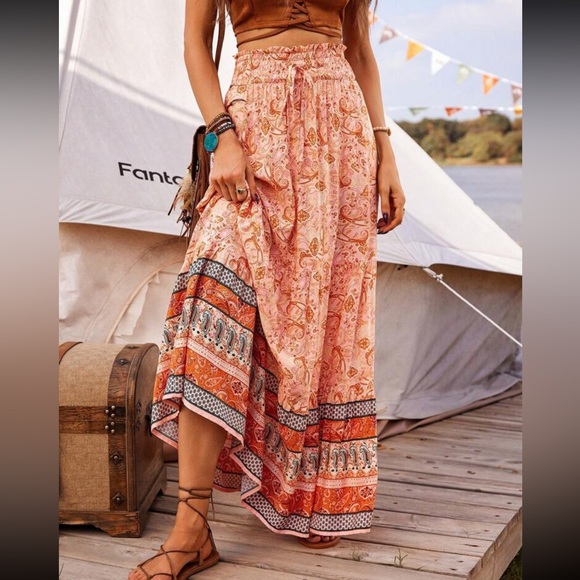 Boho floral print maxi skirt